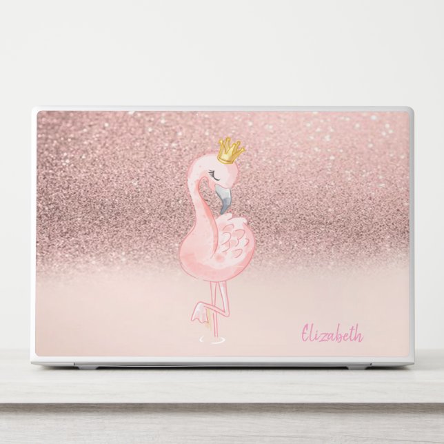 Modern Pink Flamingo Crown Rose Gold Glitter Ombre HP Laptop Skin (Front)