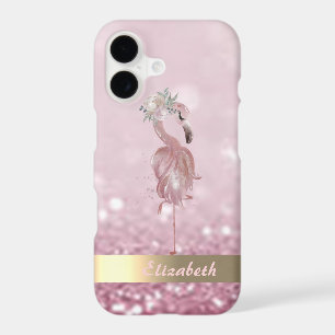 Modern Pink Flamingo Flower Glitter Bokeh iPhone 17 Case