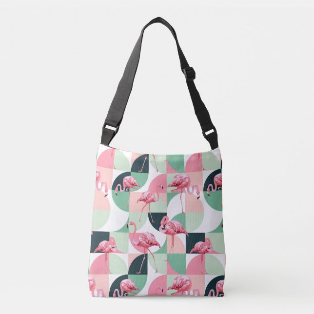 Modern Pink Flamingo Geometric Girly Chic Pattern Crossbody Bag (Front)