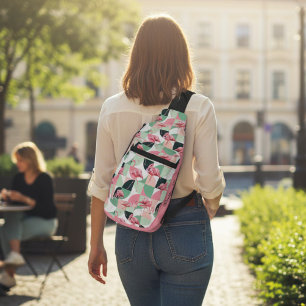 Modern Pink Flamingo Geometric Girly Chic Pattern Sling Bag