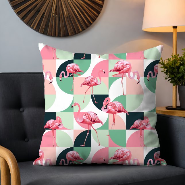 Modern Pink Flamingo Geometric Girly Chic Pattern Throw Pillow (Creator Uploaded)