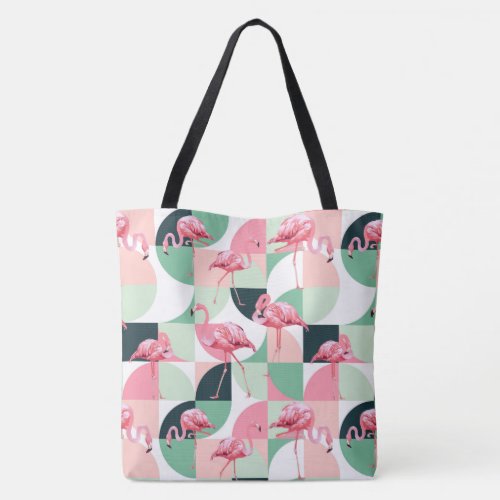 Modern Pink Flamingo Geometric Girly Chic Pattern Tote Bag