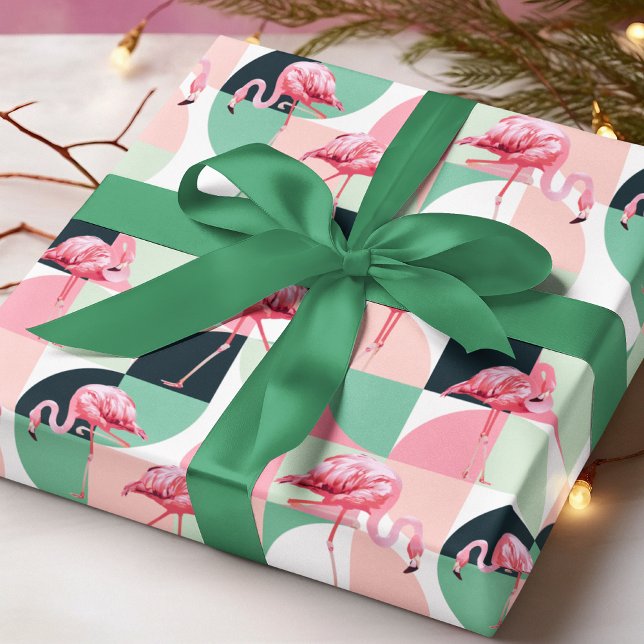 Modern Pink Flamingo Geometric Girly Chic Pattern Wrapping Paper (Creator Uploaded)