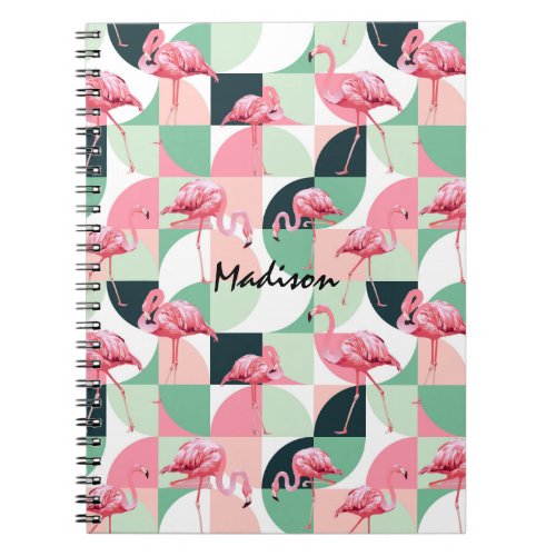 Modern Pink Flamingo Geometric Girly Personalized Notebook