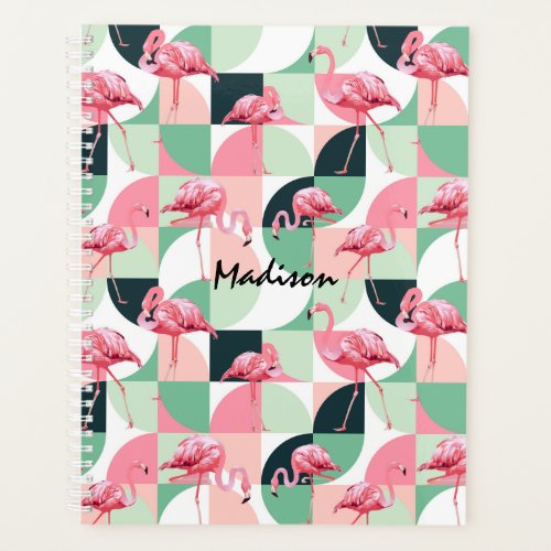 Modern Pink Flamingo Geometric Girly Personalized Planner