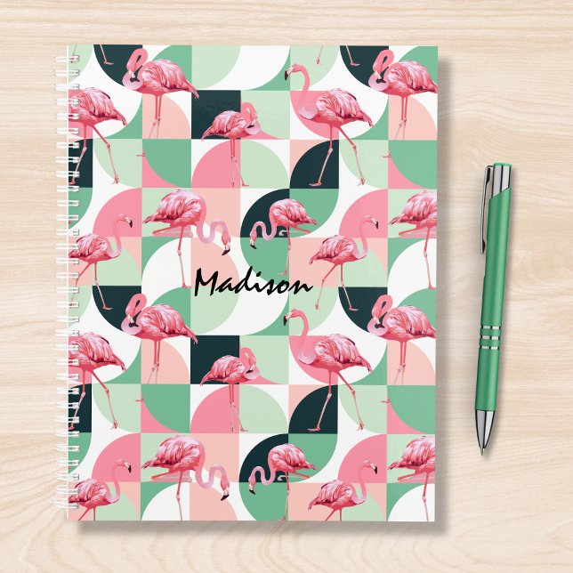 Modern Pink Flamingo Geometric Girly Personalized Planner (Creator Uploaded)