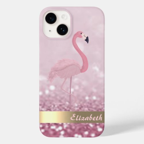 Modern Pink Flamingo Glitter Bokeh Case_Mate iPhone 14 Case