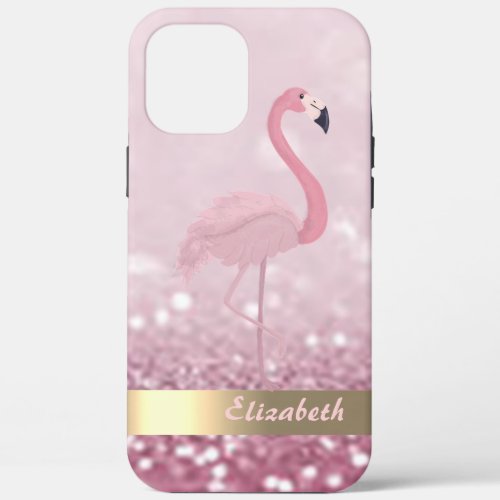 Modern Pink Flamingo Glitter Bokeh _ Personalized  iPhone 12 Pro Max Case