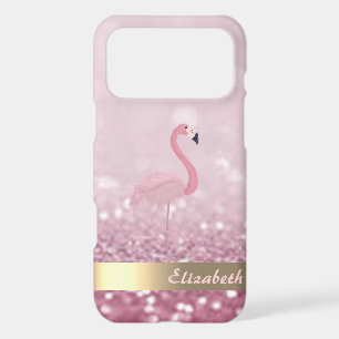 Modern Pink Flamingo Glitter Bokeh - Personalized iPhone 17 Pro Max Case