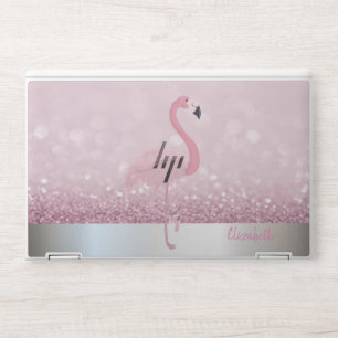 Modern Pink Flamingo Glitter Bokeh - Personalized HP Laptop Skin