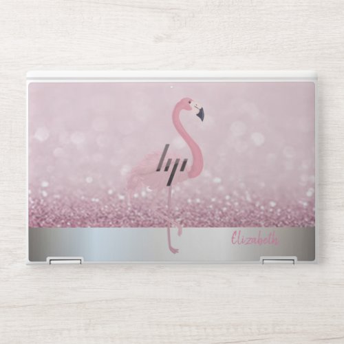 Modern Pink Flamingo Glitter Bokeh _ Personalized HP Laptop Skin