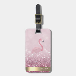 Modern Pink Flamingo  Glitter Bokeh - Personalized Luggage Tag