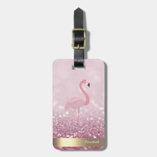 Modern Pink Flamingo Glitter Bokeh - Personalized Luggage Tag