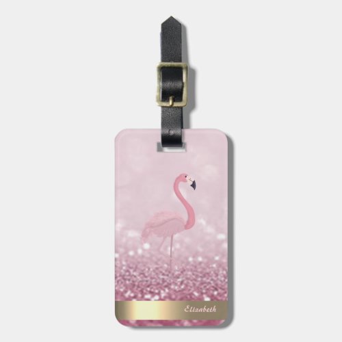 Modern Pink Flamingo  Glitter Bokeh _ Personalized Luggage Tag