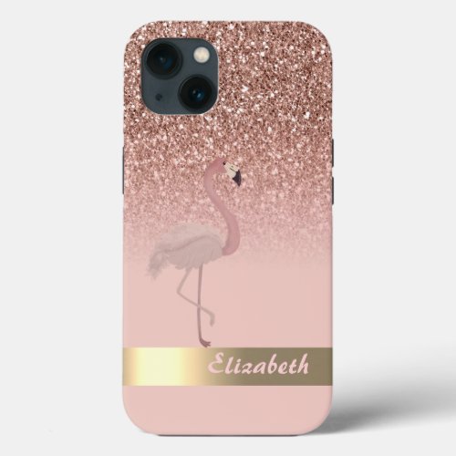 Modern Pink Flamingo Glitter Sequin iPhone 13 Case