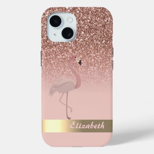 Modern Pink Flamingo Glitter Sequin iPhone 15 Case