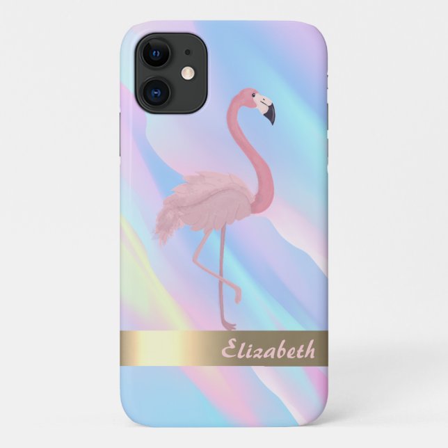 Modern Pink Flamingo Holographic Abstract Case-Mate iPhone Case (Back)