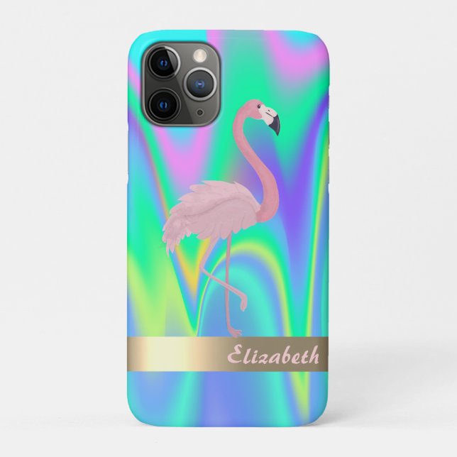 Modern Pink Flamingo Holographic - Personalized Case-Mate iPhone Case (Back)