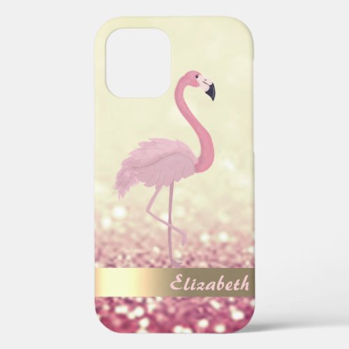 Modern Pink Flamingo Ombre Glitter Bokeh iPhone 12 Case