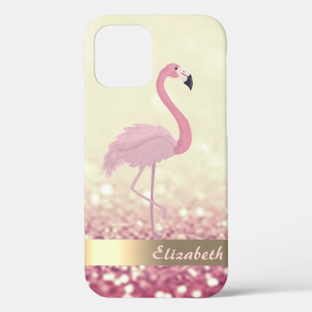 Modern Pink Flamingo Ombre Glitter Bokeh Case-Mate iPhone Case (Back)