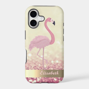 Modern Pink Flamingo Ombre Glitter Bokeh iPhone 17 Case