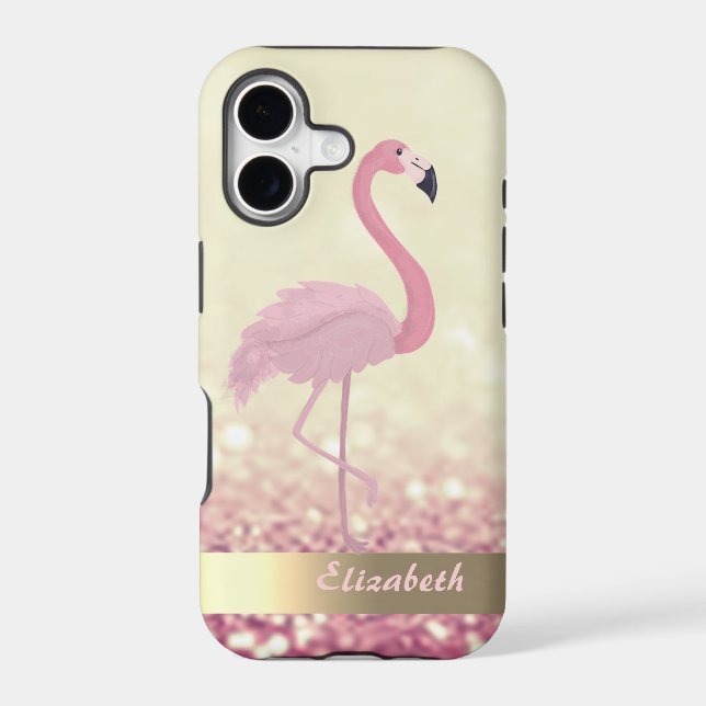 Modern Pink Flamingo Ombre Glitter Bokeh Case-Mate iPhone Case (Back)