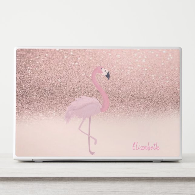 Modern Pink Flamingo Rose Gold Glitter Ombre HP Laptop Skin (Front)