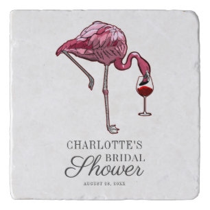 Modern Pink Flamingo Script Custom Bridal Shower Trivet