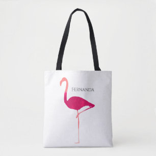 Modern Pink Flamingo Silhouette with Name Bag