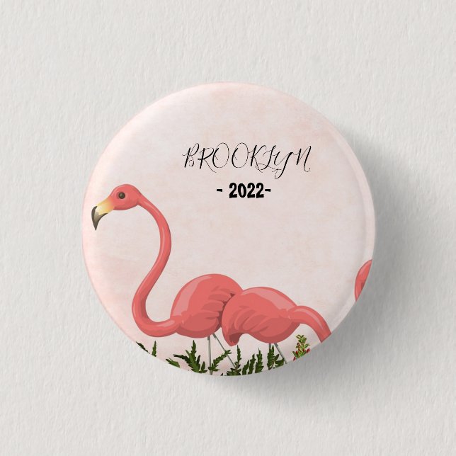 Modern Pink Flamingo  Square Paper Coaster Button (Front)
