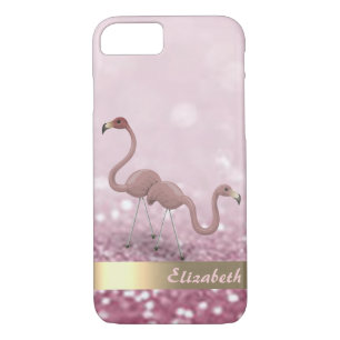Modern Pink Flamingos Glitter Bokeh - Personalized iPhone 8/7 Case