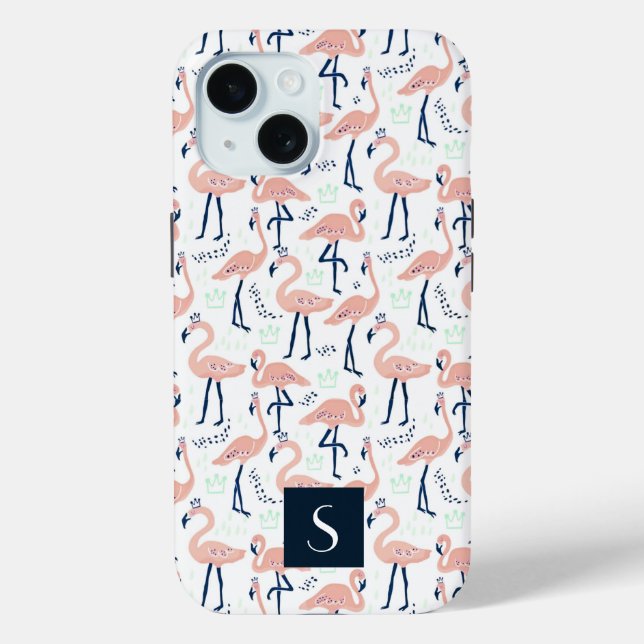 Modern Pink Flamingos Monogram Case-Mate iPhone Case (Back)