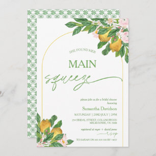 Modern Pink Flora Lemon Main Squeeze Bridal Shower Invitation