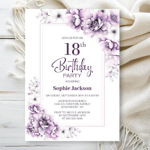 Modern Pink Floral 18th Birthday Party Invitation