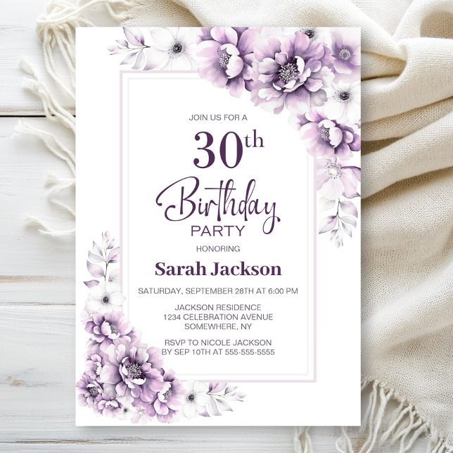Modern Pink Floral 30th Birthday Party Invitation (Creator Uploaded)