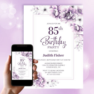 Modern Pink Floral 85th Birthday Party Invitation
