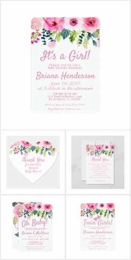 Modern Pink Floral Baby Shower