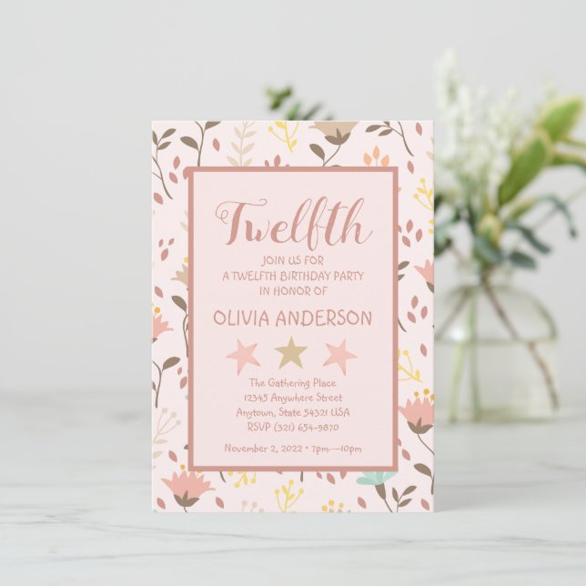 Modern Pink Floral Birthday Invitation (Standing Front)