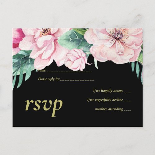 Modern Pink Floral Black Wedding Budget Invitation Postcard