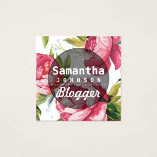 Modern Pink Floral Blogger QR Code Square Business Card
