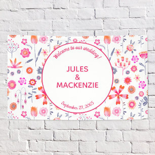 Modern Pink Floral Boho Wedding Banner