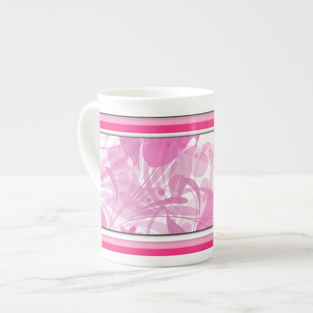 Modern Pink Floral Bone China Mug (Front Left)