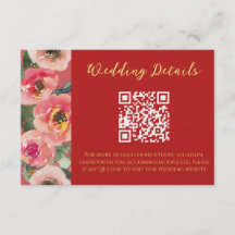 Modern pink floral border chinese wedding QR code