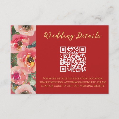 Modern pink floral border chinese wedding QR code Enclosure Card