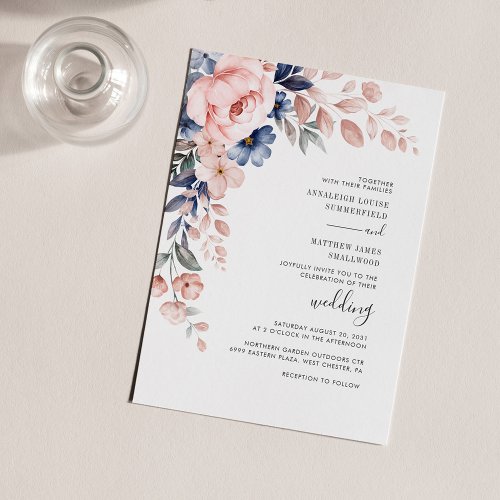 Modern Pink Floral Botanical Wedding Invitation