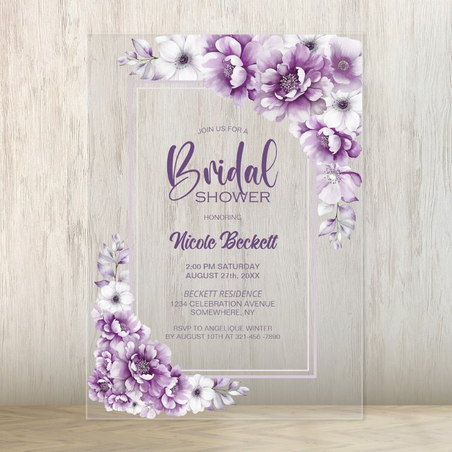 Modern Pink Floral Bridal Shower Acrylic Invitations (Creator Uploaded)