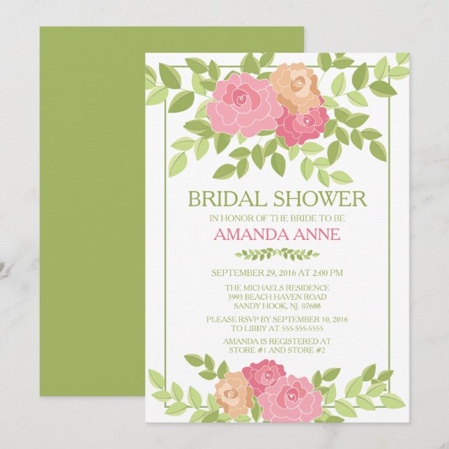 Modern Pink Floral Bridal Shower Invitation (Front/Back)