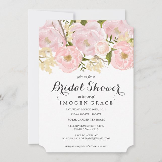 Modern Pink Floral Bridal Shower Invitation (Front)