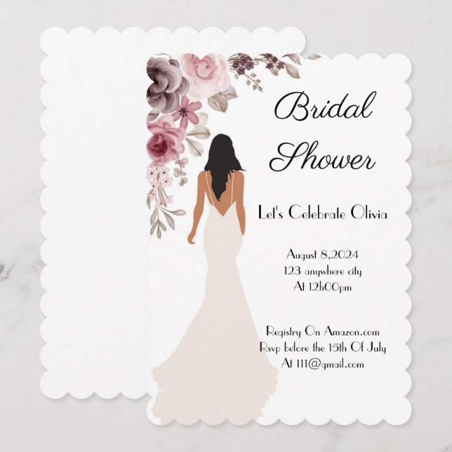 Modern pink floral bridal shower invitation (Front/Back)