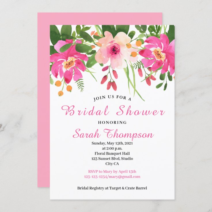 Modern Pink Floral Bridal Shower Invitation | Zazzle